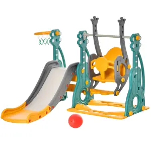 HOMCOM 3-IN-1 Kids Swing and Slide Set with Basketball Hoop Slide Swing