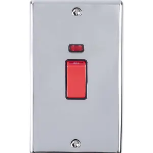 2 Gang Double 45A DP Switch & Neon - POLISHED CHROME & BLACK TRIM Vertical Plate