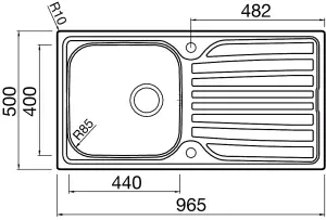 Clearwater Verdi Large Single Bowl and Drainer Stainless Steel Kitchen Sink 965x500mm - VE96