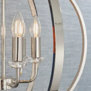 Anson Lighting Torlea 6lt Pendant light finished in Bright nickel plate and clear faceted acrylic