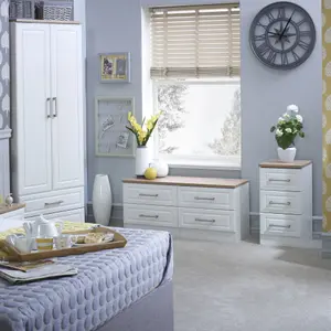 Kent Ready assembled Matt white light oak effect 3 Drawer Chest of drawers (H)885mm (W)765mm (D)415mm