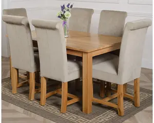 Oslo 150 x 90 cm Medium Oak Dining Table and 6 Chairs Dining Set with Washington Grey Fabric Chairs