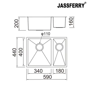 JASSFERRY Kitchen Sink Undermount Handmade 1.2mm Stainless Steel 1.5 Bowl