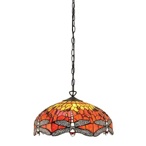 Luminosa Dragonfly Tiffany 3 Light Medium Ceiling Pendant Bronze, Red