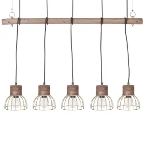 5 Light Pendant Lamp Light Wood Brass VARADA