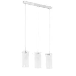 Luminosa Modern Hanging Pendant Chrome 3 Light  with White, Clear Shade, E27