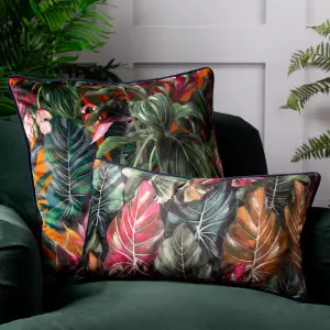 Wylder Tropics Mogori Leafage Digitally Printed Velvet Piped Polyester Filled Cushion