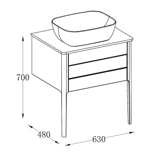 Sutton White Floor Standing Bathroom Vanity Unit with Ceramic Worktop (W)630mm (H)700mm