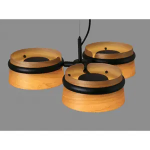 Luminosa Loop LED 3 Light Dimmable Cluster Pendant Black, Wood