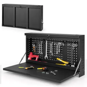 Costway 2-in-1 Wall Control Pegboard Tool Organizer Wall-mounted Folding Workbench