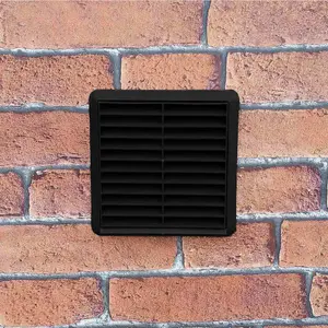 Kair Black Louvred Grille 155mm External Dimension with Round 100mm - 4 inch Rear Spigot Wall Ducting Air Vent