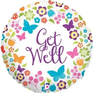 Oaktree Get Well Holographic Flowers And Butterflies Foil Balloon White (One Size)