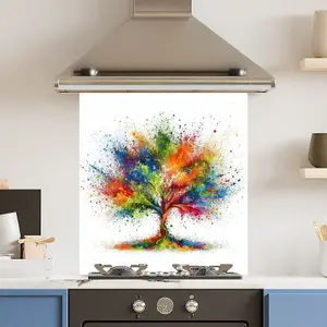 Toughened 6mm Glass Kitchen Splashback 60 x 65cm Rainbow Tree - Polished Edge Heat Resistant Back Splash for Cookers Hob