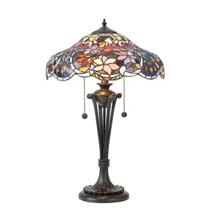 Luminosa Sullivan 2 Light Medium Table Lamp Dark Bronze, Tiffany Glass, E27