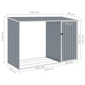 Peace Garden Firewood Shed 245x98x159 cm Galvanised Steel Grey