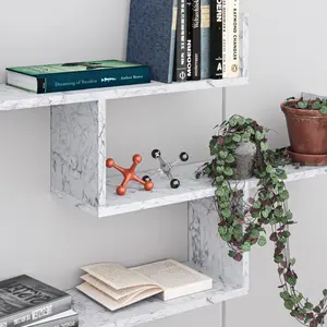 Summer-Louise 3 Piece Floating Shelf Wall Mounted Bookcase White Marble