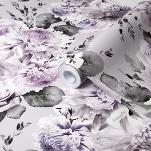 Boutique Garland Lilac Floral Smooth Wallpaper Sample