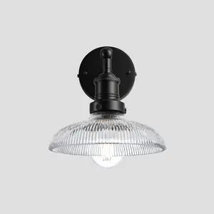 Industville Brooklyn Glass Dome Wall Light, 8 Inch, Black Holder