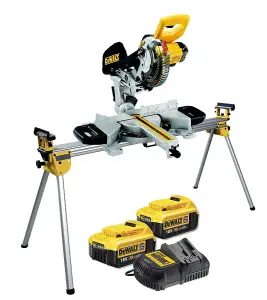 Dewalt DCS365M2 18v Cordless XPS 184mm Mitre Saw, 2 x 4.0ah + DE7023 Leg Stand