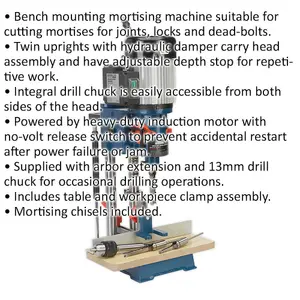 Heavy Duty 1/2 Inch Hollow Chisel Mortiser with 13mm Drill Chuck and Induction Motor