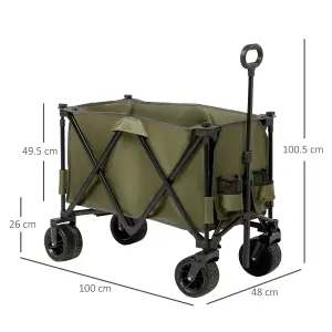 Outsunny Folding Wagon Garten Cart Collapsible Camping Trolley on Wheels, Green