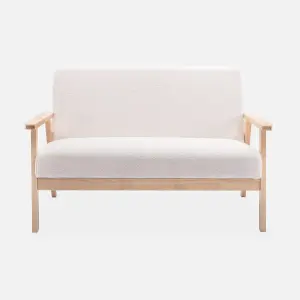 sweeek. Armchair and 2-seater sofa in hevea wood Isak boucle set Off-White Boucle 114x69.5x73 cm