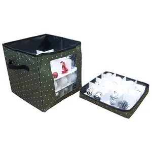 Christmas Bauble Storage Box - Festive Xmas Ornament & Decoration Container with Side Handles, Dividers, Lid & Viewing Window