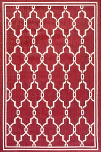 Red Outdoor Rug, Geometric Stain-Resistant Rug For Patio Decks Garden Balcony, Modern Outdoor Area Rug-80cm X 150cm