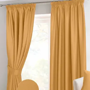 Homescapes Mustard Yellow Herringbone Chevron Blackout Curtains Pencil Pleat, 46x72"