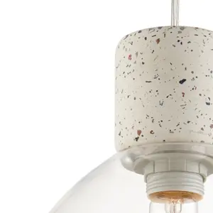 First Choice Lighting Set of 2 Treson Clear Glass and White Terrazzo Concrete Pendants