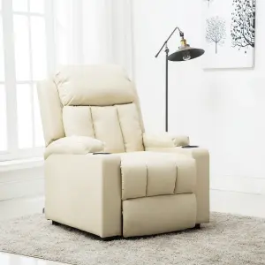 Studio Leather Recliner W Drink Holders Armchair Sofa Chair Cinema Gaming Cream