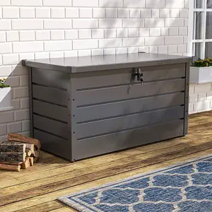 4 x 2 ft Grey Waterproof Metal Outdoor Garden Large Storage Box Lockable Flat Top 350 L