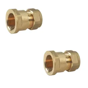 2 x Brass Compression Straight Coupler 15mm To 3/8" Female pa6