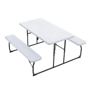 White Foldable Picnic Table Bench Set Portable Camping Trestle Table Chairs 4 Seater