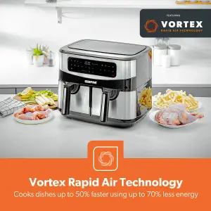 GEEPAS 9L Digital Double Basket Air Fryer with a 10L Dual Zone Basket 2600W