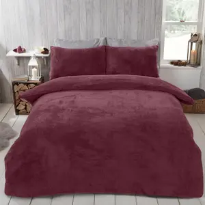 Brentfords Teddy Duvet Cover with Pillow Case Bedding Set, Burgundy - Single