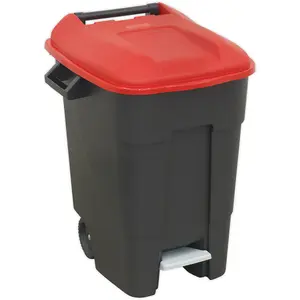 100 Litre Red Wheelie Bin with Foot Pedal and Wheels for Easy Mobility