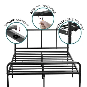 House of Home Double Size Bed Frame Black Metal Rounded Headboard Easy Assembly Bed