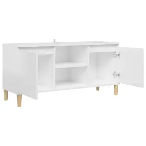 vidaXL TV Cabinet & Solid Wood Legs High Gloss White 103.5x35x50 cm