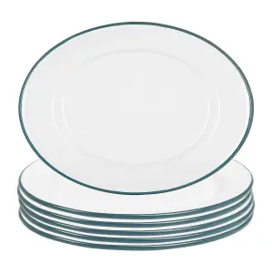 Argon Tableware White Enamel Serving Platters - 30.5cm x 22.5cm - Green - Pack of 6