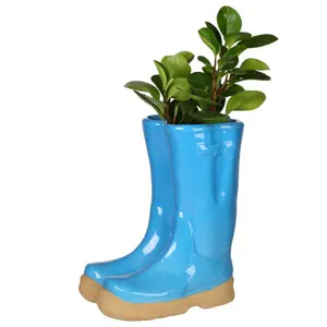 Bright Blue Boots Large Ceramic Planter Indoor Outdoor Flower Pot Garden Planter