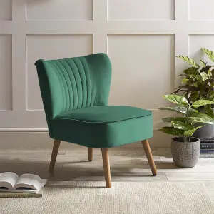 Dark Green Velvet Upholstered Wing Back Accent Chair with Solid Wood Legs