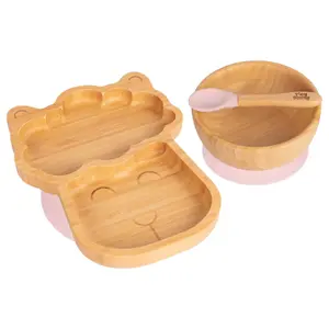 Tiny Dining 3pc Llama Bamboo Suction Dinner Set - Pastel Pink