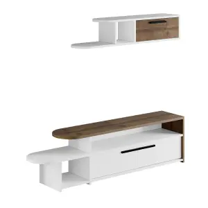 Decortie Lyra Modern TV Unit White Oak Effect with Storage and Wall Shelf 167cm