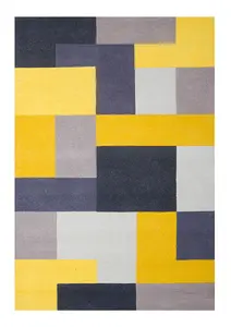 Handmade Easy to Clean Luxurious Modern Yellow Geometric Wool Rug for Living Room & Bedroom-120cm X 170cm