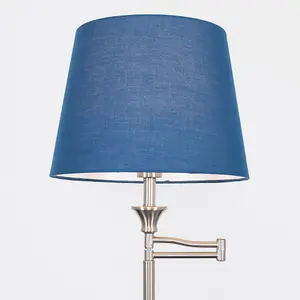 ValueLights Sinatra Adjustable Swing Arm Floor Lamp In Brushed Chrome Finish with Blue Tapered Light Shade with LED GLS Bulb