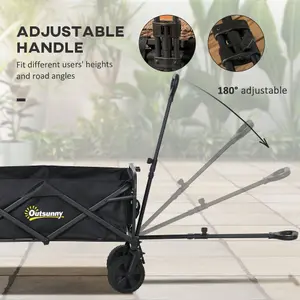 Outsunny Folding Outdoor Storage Trolley Cart Bag Telescopic Handle Brakes Black