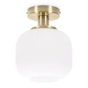 ValueLights Calpe Gold Flush Ceiling Light with Ribbed Frosted Glass Shade