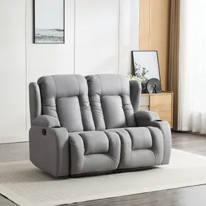 Caesar 2 Seater Grey Technology Fabric Modern Manual Recliner Sofa