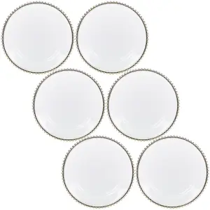 URBNLIVING 32cm Round 6 Pcs Clear Gold Rim Charger Plates Set with Metallic Beaded Coloured Rim